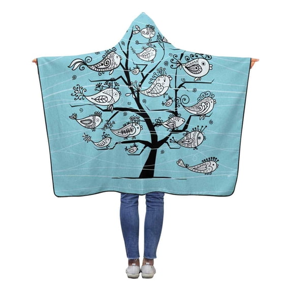 ASHLEIGH Funny Fishes Tree Throw Hooded Blanket 50x60 inches Kids Girls Boys Toddler Polar Fleece Blankets with Hood