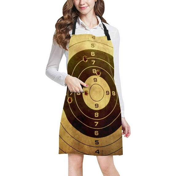 ASHLEIGH Funny Target with Bullet Holes over Grunge Background Kitchen Apron Mens and Womens Bib Apron Adjustable with Pockets for Cooking Baking Gardening