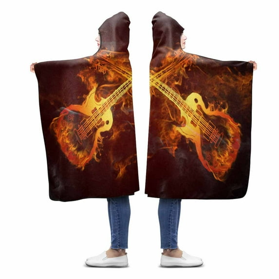 ASHLEIGH Guitars Fire Custom Hooded Blanket Throw Blanket Wearable Hooded Blanket 56x80 inch