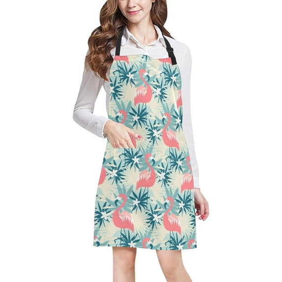 ASHLEIGH Hipster Beautiful Flamingo and Tropical Plants Unisex Adjustable Bib Apron with Pockets for Women Men Girls Chef for Cooking Baking Gardening Crafting