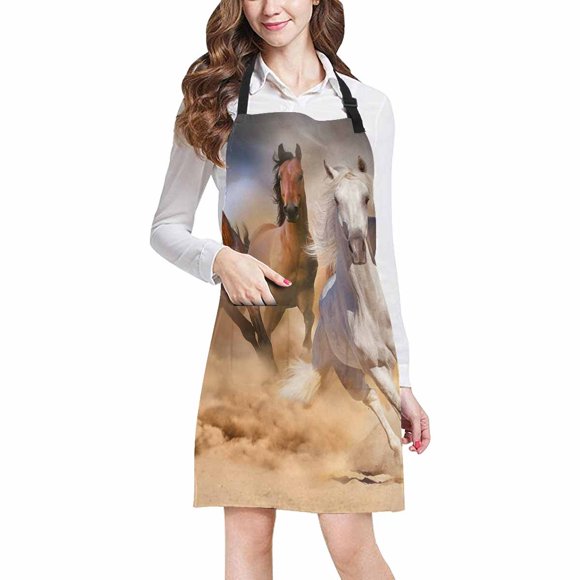ASHLEIGH Horse Herd Run in Desert Sand Storm against Dramatic Sky Adjustable Bib Apron with Pockets Commercial Restaurant and Home Kitchen Adjustable Apron