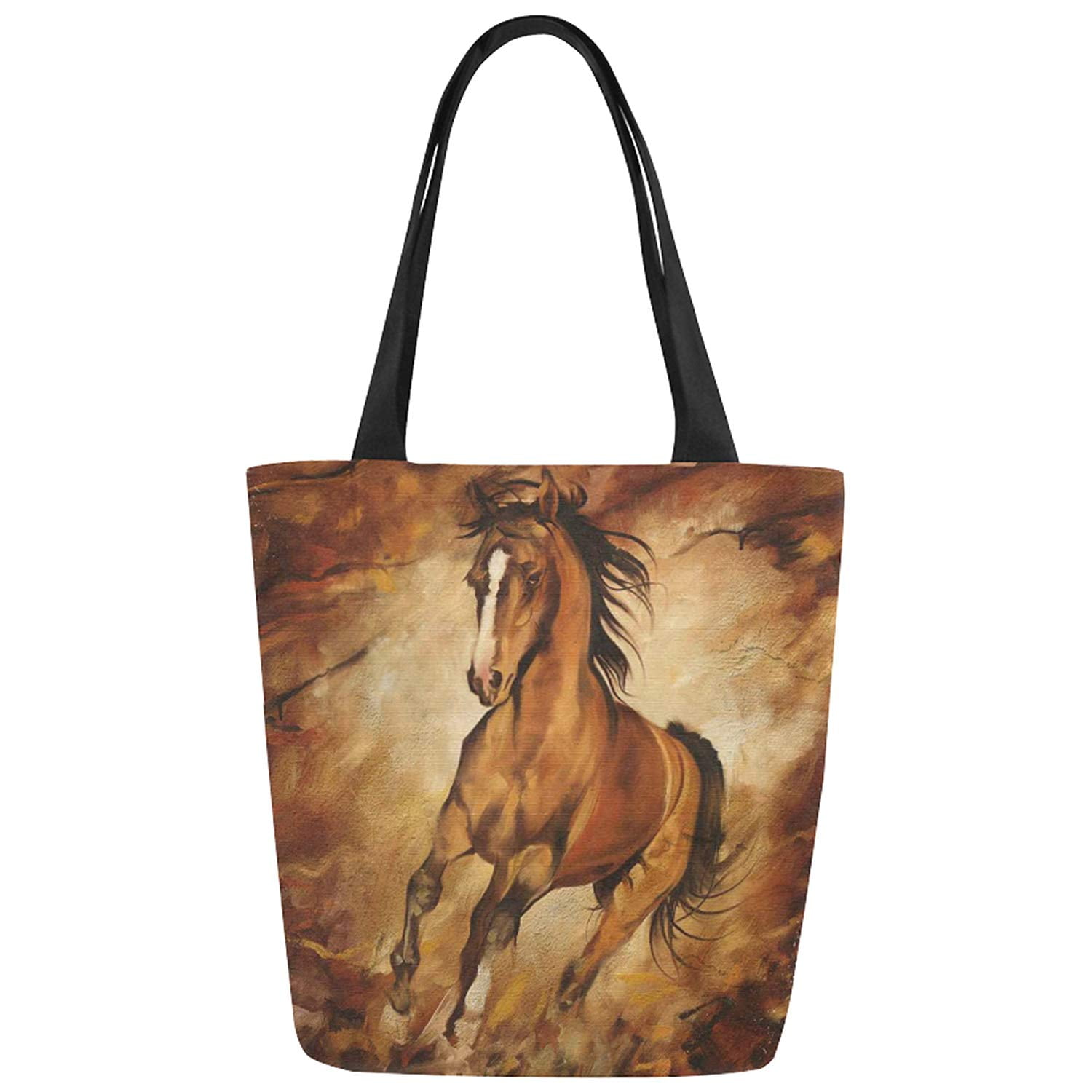 ASHLEIGH Oil Painting Horse Canvas Tote Bag Shoulder Handbag for Women