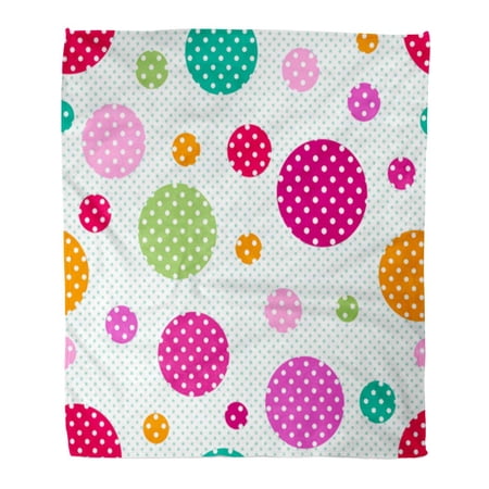 ASHLEIGH Semtomn Decorative Throw Blanket 58x80 Inches Colorful Geometric Pattern Colored Circles White Polka Dots Green Warm Flannel Soft Blanket for Couch Sofa Bed