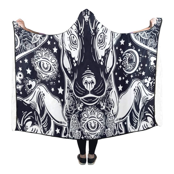 ASHLEIGH Terrier Dog Hooded Blanket Fashion Pilling Polar Fleece Wearable Blanket Throw Blanket 56x80 Inches