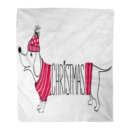 ASHLEIGH Throw Blanket 50x60 Inches Christmas with Funny Dog Poppy with Red Sweater and Hat Happy New Year Collection Warm Flannel Soft Blanket for Couch Sofa Bed