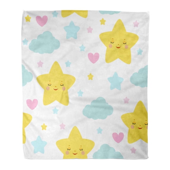 ASHLEIGH Throw Blanket 50x60 Inches Colorful Baby Children`S with Cute Cartoon Stars for Kid Moon Childish Children's Warm Flannel Soft Blanket for Couch Sofa Bed