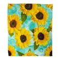 thumbnail image 1 of ASHLEIGH Throw Blanket 50x60 Inches Made Up by Photos of Yellow Sunflowers with Green Leaves on Teal Blue Watercolor Warm Flannel Soft Blanket for Couch Sofa Bed, 1 of 1
