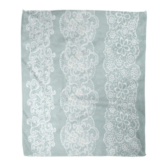 ASHLEIGH Throw Blanket 58x80 Inches Blue Lace White Lacy Vintage Elegant Trim Flower Border Wedding Edge Crochet Warm Flannel Soft Blanket for Couch Sofa Bed