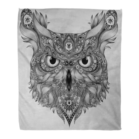 ASHLEIGH Throw Blanket 58x80 Inches Coloring Abstract Owl Patterns Flying Hand Head Drawn Page Sketch Tribal Warm Flannel Soft Blanket for Couch Sofa Bed