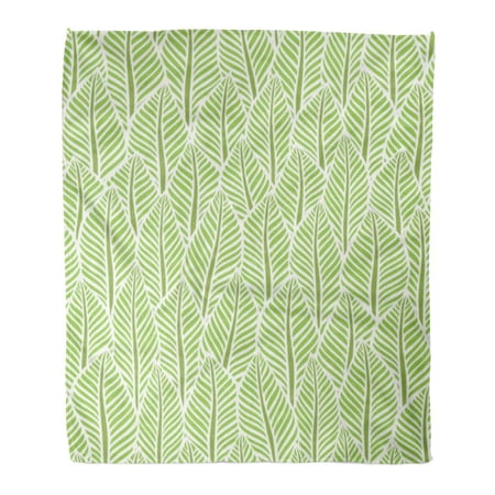 ASHLEIGH Throw Blanket 58x80 Inches Green Leaf of Leaves Pattern White Tree Palm Grass Tropical Environment Plant Warm Flannel Soft Blanket for Couch Sofa Bed