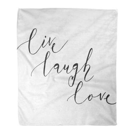 ASHLEIGH Throw Blanket 58x80 Inches Hand Sketched Live Laugh Love Text As Happy Valentines Day Badge Romantic Quote Warm Flannel Soft Blanket for Couch Sofa Bed
