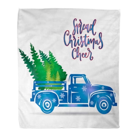 ASHLEIGH Throw Blanket 58x80 Inches New Year Blue Truck Decorated Snowflakes Bear Christmas Tree Cartoon Warm Flannel Soft Blanket for Couch Sofa Bed