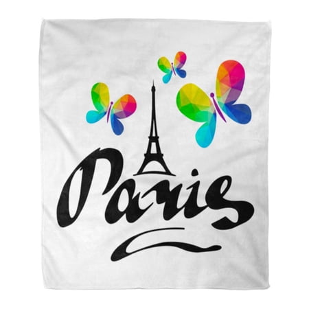 ASHLEIGH Throw Blanket 58x80 Inches Paris Eiffer Tower Butterflies Modern Brush Lettering Ink Flyers Warm Flannel Soft Blanket for Couch Sofa Bed