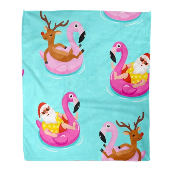 ASHLEIGH Throw Blanket Warm Cozy Print Flannel Blue Flamingo Christmas Pattern Pink Tropical Cartoon Comfortable Soft for Bed Sofa and Couch 50x60 Inches