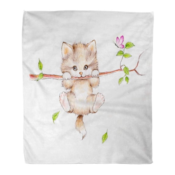 ASHLEIGH Throw Blanket Warm Cozy Print Flannel Cat Little Kitten Hanging Tree Kitty Color Comfortable Soft for Bed Sofa and Couch 50x60 Inches