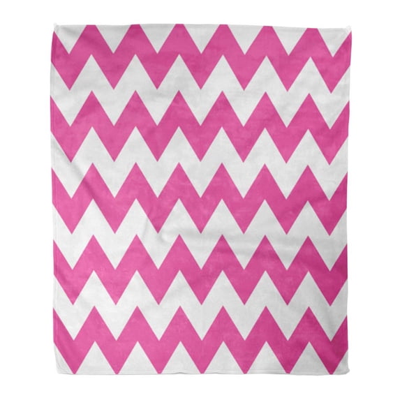 ASHLEIGH Throw Blanket Warm Cozy Print Flannel Chevron Magenta Pink and White Basic Zigzag Pattern Abstract Color Diamond Fun Comfortable Soft for Bed Sofa and Couch 50x60 Inches