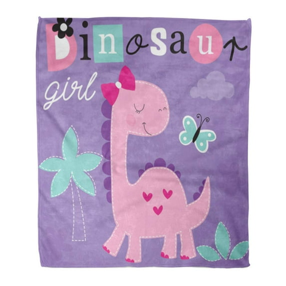 ASHLEIGH Throw Blanket Warm Cozy Print Flannel Colorful Dino Cute Dinosaur Girl Pink Baby Cartoon Comfortable Soft for Bed Sofa and Couch 50x60 Inches