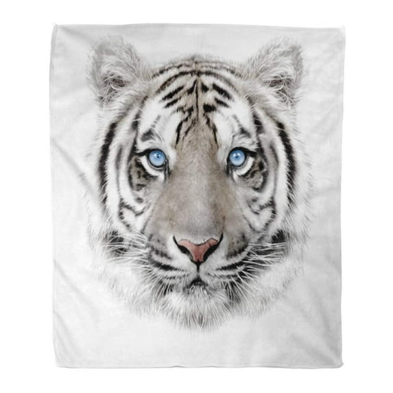 ASHLEIGH Throw Blanket Warm Cozy Print Flannel Face Portrait of White Bengal Tiger Blue Eyes Big Comfortable Soft for Bed Sofa and Couch 50x60 Inches