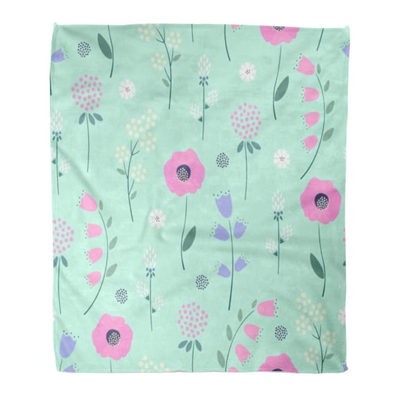 ASHLEIGH Throw Blanket Warm Cozy Print Flannel Floral Pattern on Mint Green Cute Spring Colorful Flowers Campanula Clover Comfortable Soft for Bed Sofa and Couch 58x80 Inches