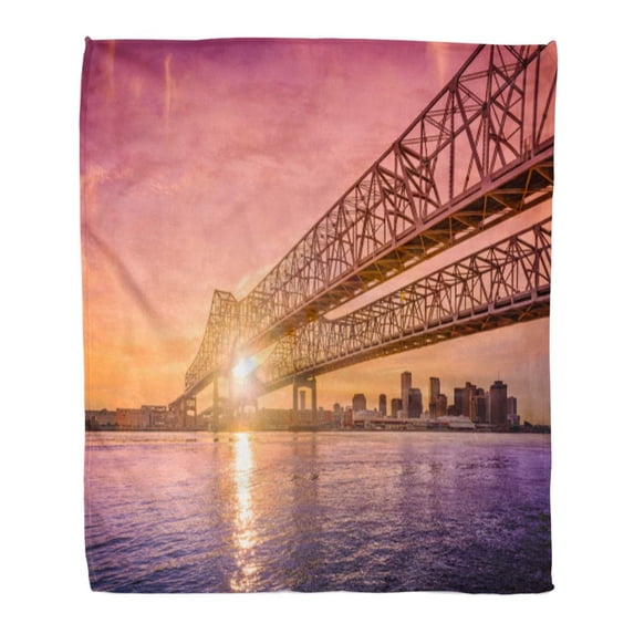 ASHLEIGH Throw Blanket Warm Cozy Print Flannel New Orleans Louisiana USA at Crescent City Connection Bridge Over The Comfortable Soft for Bed Sofa and Couch 58x80 Inches