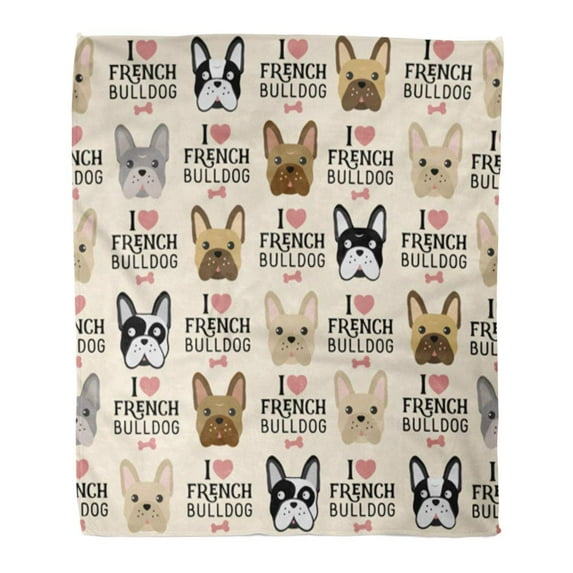 ASHLEIGH Throw Blanket Warm Cozy Print Flannel Pattern I Love French Bulldog Text in Vintage Dog Comfortable Soft for Bed Sofa and Couch 58x80 Inches