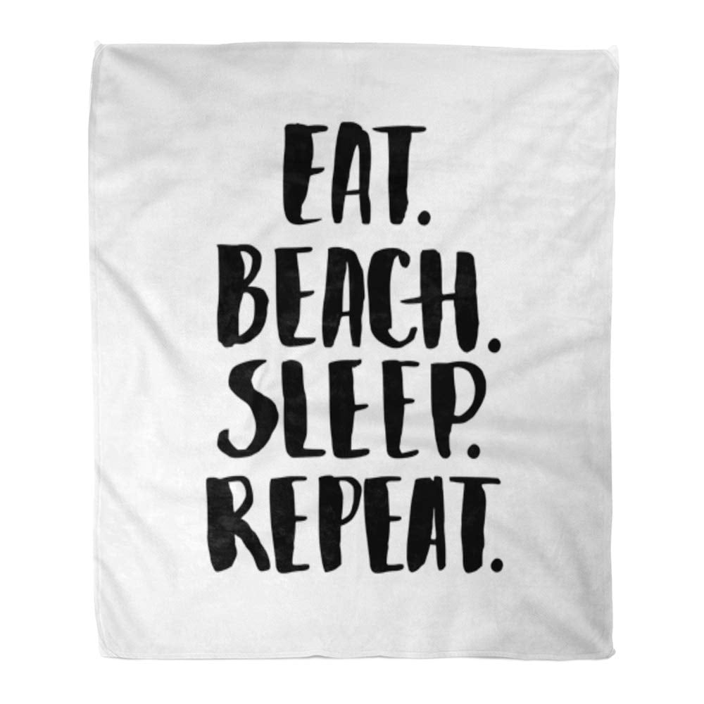 ASHLEIGH Throw Blanket Warm Cozy Print Flannel Phrase Eat Beach Sleep