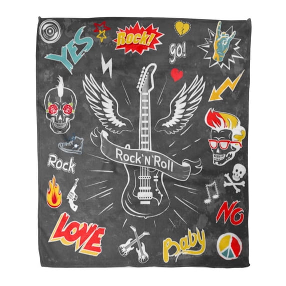 ASHLEIGH Throw Blanket Warm Cozy Print Flannel Rock N Roll Forever Love and Music Symbol Fire Skull Punk Hairstyle Loud Horned Comfortable Soft for Bed Sofa and Couch 50x60 Inches