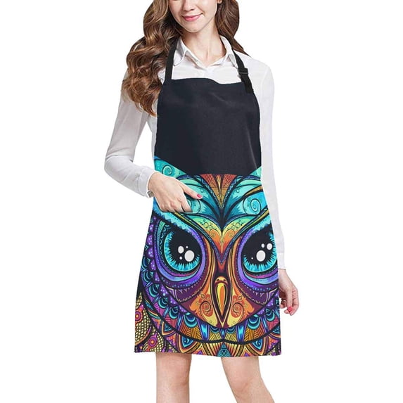 ASHLEIGH Vintage Owl with Tribal Ornament Adjustable Bib Apron with Pockets Home Kitchen Apron for Women Men