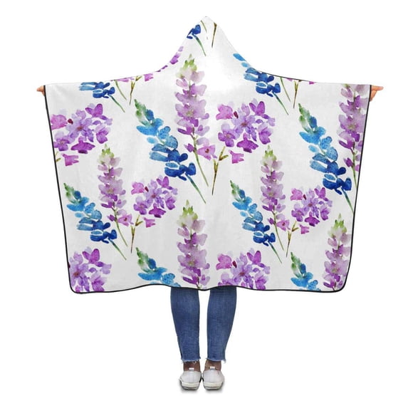 ASHLEIGH Watercolor Floral Flowers Hooded Blanket 56x80 inches Adults Girls Boys Throw Polar Fleece Blankets Wrap