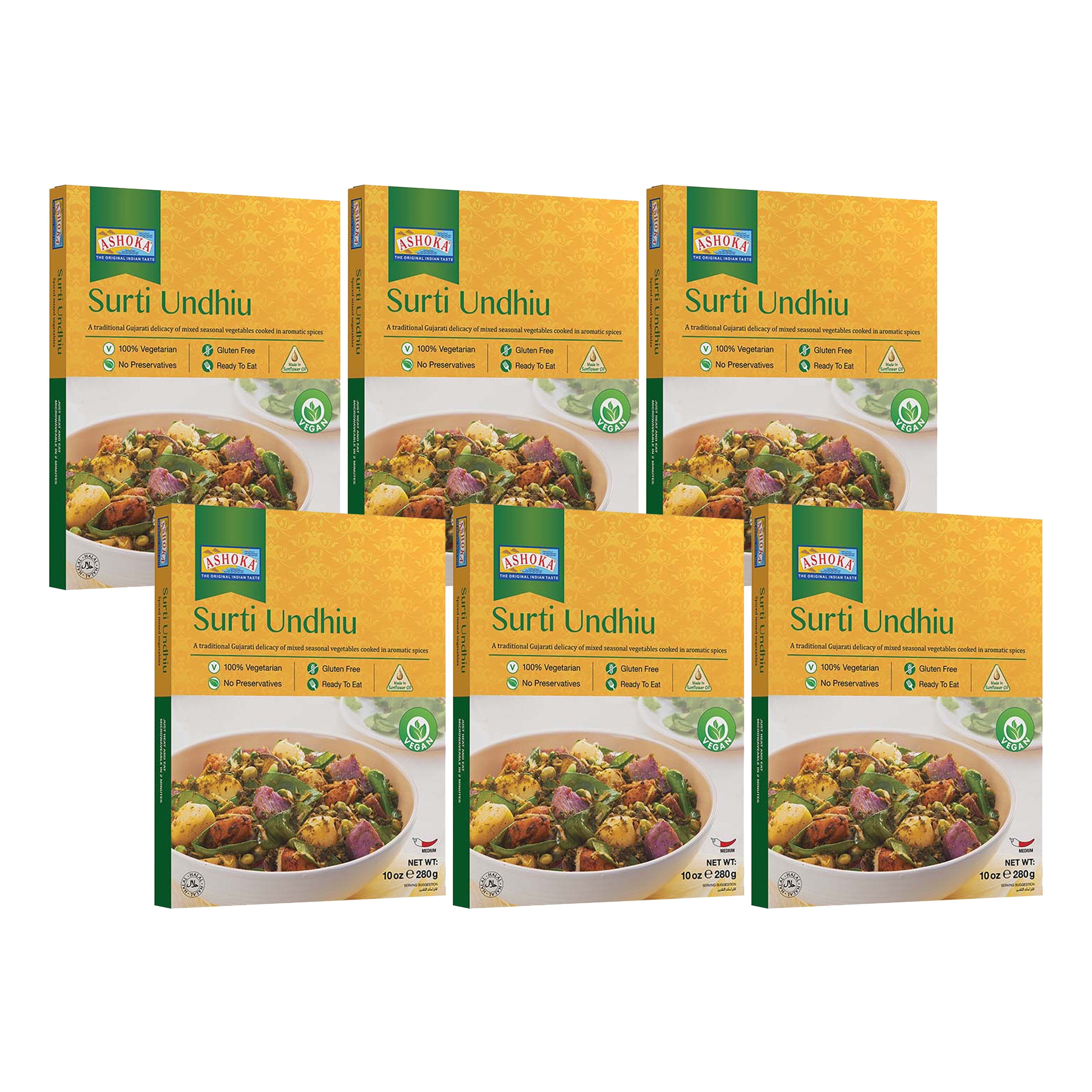 ASHOKA Microwavable Meals 1932, Plant-Based Curry, Mixed Vegetables, All-Natural Entrees, Surti Undhiu, Kosher Certified, Traditional Indian Food, Gluten-Free & with No Preservatives, Pack of 6