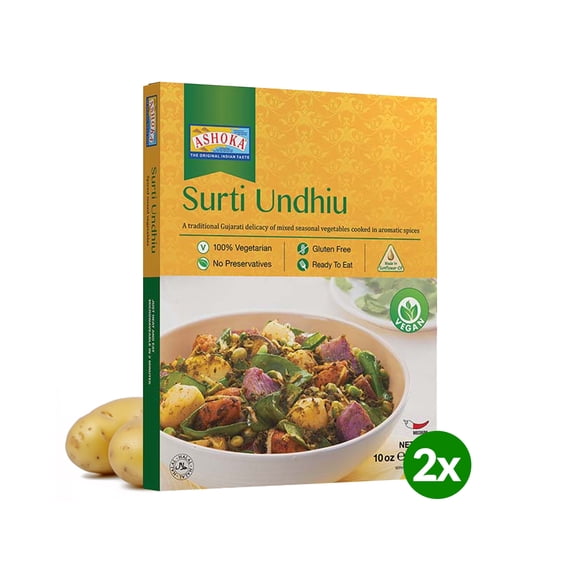ASHOKA Microwavable Meals 1932, Plant-Based Curry, Mixed Vegetables, All-Natural Entrees, Surti Undhiu, Kosher Certified, Traditional Indian Food, Gluten-Free & with No Preservatives, Pack of 2