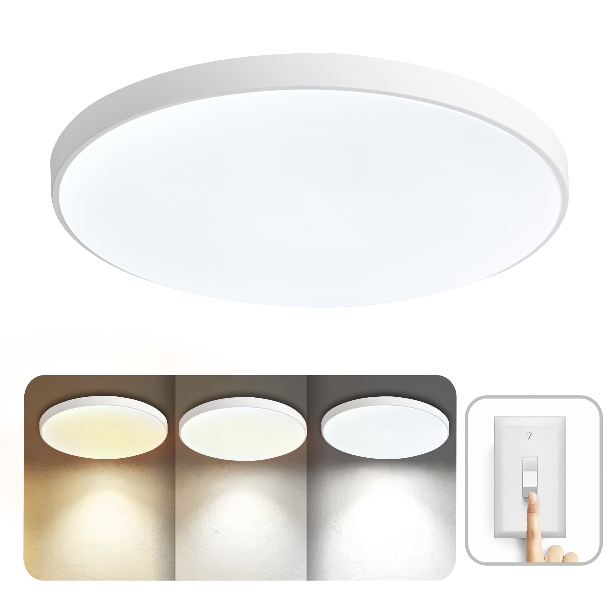 Dimmable Ceiling Light Fixture 24W 2700Lm Ceiling Lighting Round Flush Mount Ceiling Light LED 3000K 4000K 6500K Adjustable Flush Mount Light Fixture for Kitchen Hallway Bedroom Living Room Bathroom