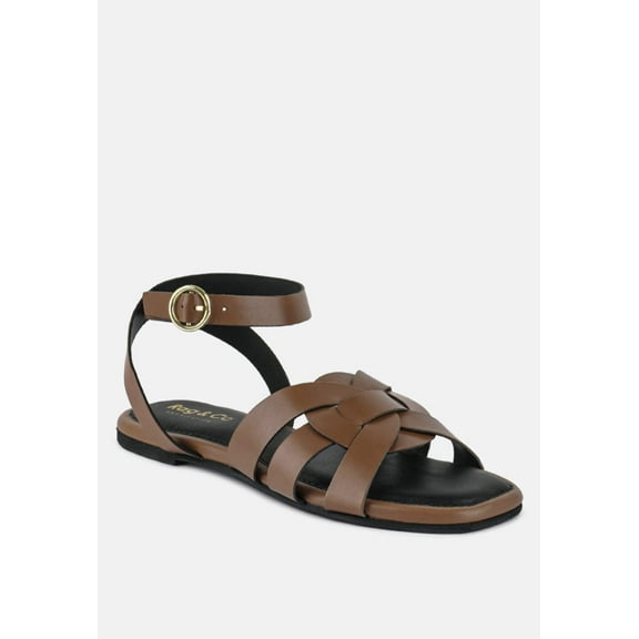 ASHTON Tan Flat Ankle Strap Sandals