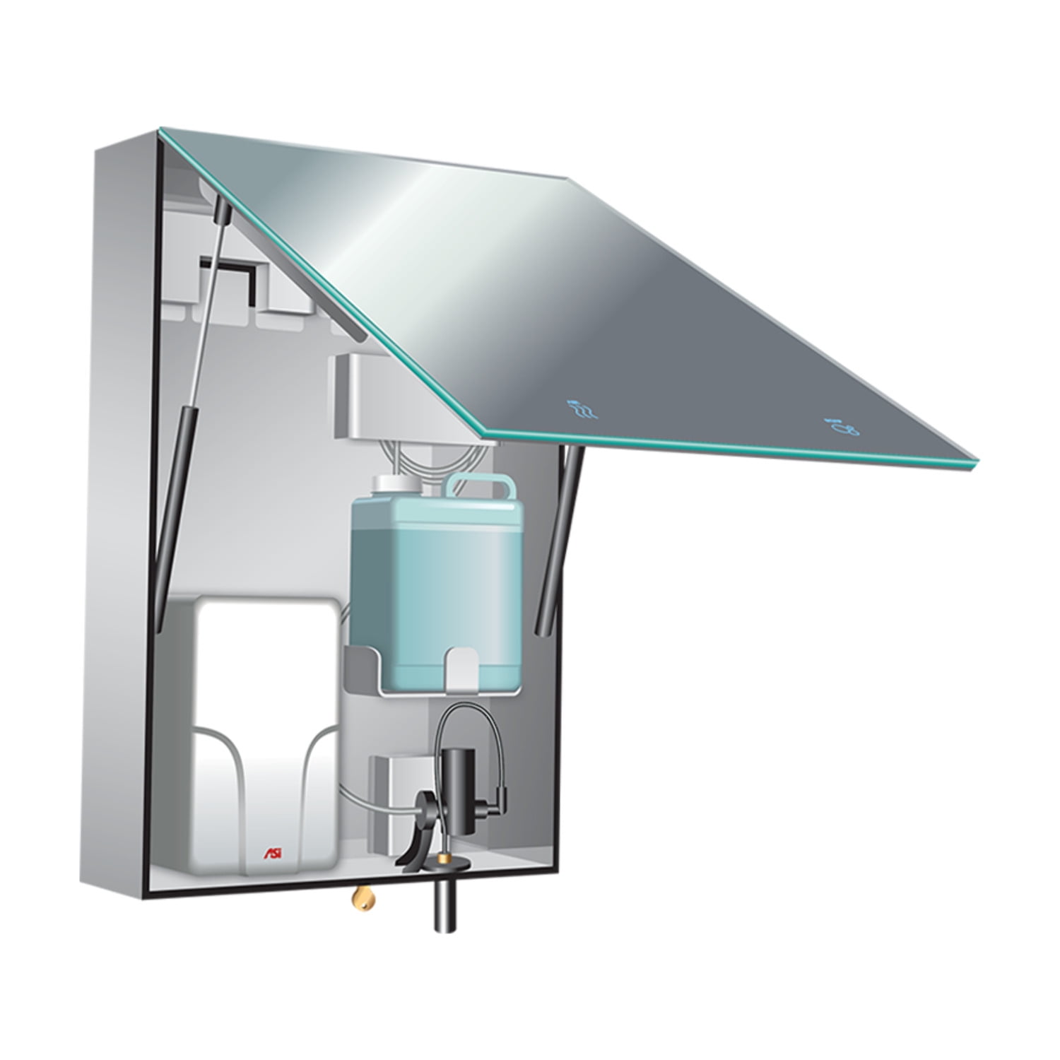 ASI-0661-1 - Velare™ BTM System - Stainless Steel Cabinet w/ Frameless Mirror, Liquid Soap Dispenser and High Speed Hand Dryer