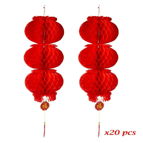 ASIAN HOME 3-Layer Red Paper Lantern Hanging Lanterns for Chinese Spring Festival, Wedding, Celebration, Lantern Festival Festive Decoration (20 Piece)