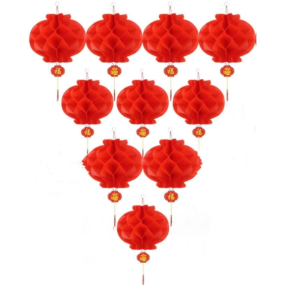 ASIAN HOME Red Paper Lantern Hanging Lanterns for Chinese Spring Festival, Wedding, Celebration, Lantern Festival Festive Decoration (10 INCH) (10 Piece)