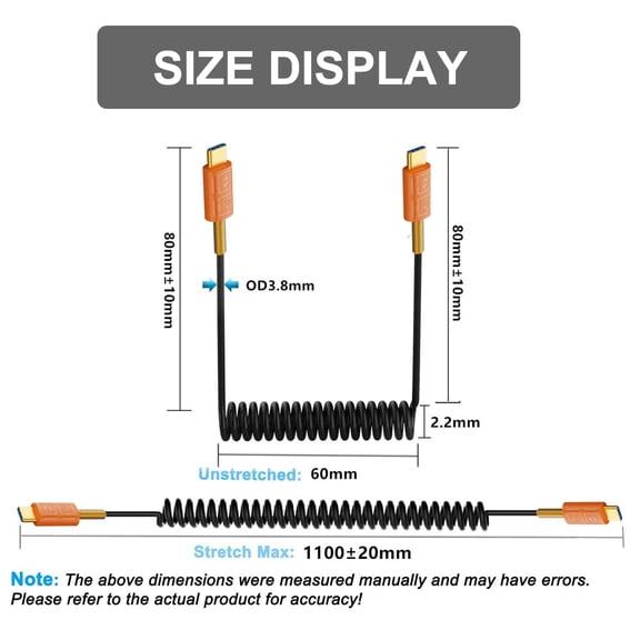 ASIASN-0.6-3.6ft USB 4.0 Type C Coiled Cable, 40Gbps Bidirectional Data, 240W PD Charging, 8K@60Hz 4K@240Hz Video, Straight to Straight Male Spring Spiral Cord for Thunderbolt 4/3, Laptop, Monitor