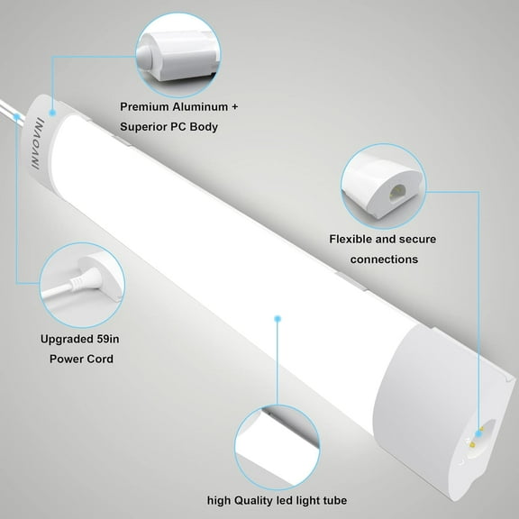 ASIASN-1.3FT Under Cabinet Lighting, 16W 1800lm 5000K Plug in Wall Light for Bathroom, LED Ceiling Light with Switch for Garage Workshop Bedroom Closet Workbench Kitchen Basement Warehouse Hallway