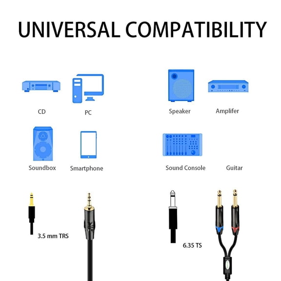 ASIASN-1/8 to 1/4 Stereo Cable, 1/8 Inch Stereo to Dual 1/4 Inch Mono Cable, 3.5mm to 1/4 Splitter Cable Mini Jack to Jack Stereo Breakout Cable - 6.6ft