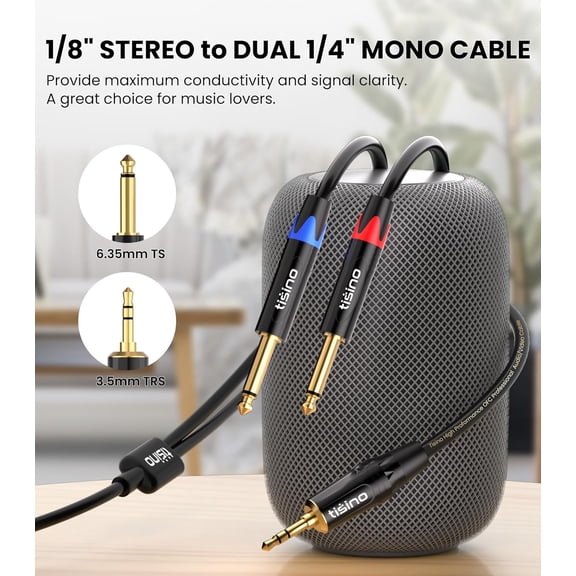 ASIASN-1/8 to 1/4 Stereo Cable, 1/8 Inch TRS Stereo to Dual 1/4 inch TS Mono Y-Splitter Cable 3.5mm Aux Mini Jack to Jack Breakout Cord for Smartphone, CD Player, Speakers, Amplifiers - 6.6 feet