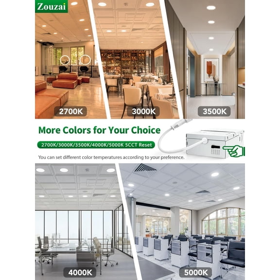 ASIASN-1 Pack 8 Inch 18W Eqv 150W 1620LM 5CCT Ultra-Thin LED Recessed Ceiling Light with Junction Box, 2700K/3000K/3500K/4000K/5000K Selectable, 18W Eqv 125W, Dimmable - ETL and Energy Star Certified