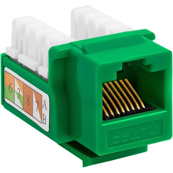 ASIASN-- 10 Pack Cat5e Keystone Jack Insert Punch Down RJ45 Connectors RJ45 Keystone Jack 90 Degree Female for Wall Plates, Patch Panels, Patch Cables, Ethernet Cables - Green