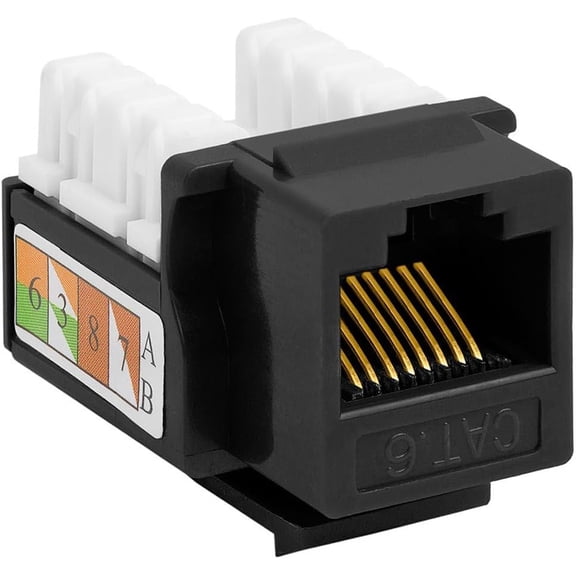 ASIASN-- 10 Pack Cat6 Keystone Jack Insert Punch Down RJ45 Connectors RJ45 90 Degree Female for Wall Plates, Patch Panels, Patch Cables, Ethernet Cables - Black