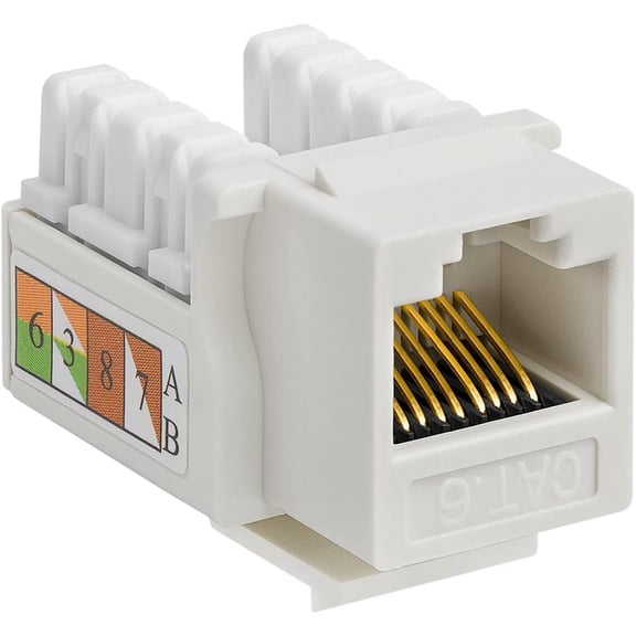 ASIASN-- 10 Pack Cat6 Keystone Jack Insert Punch Down RJ45 Connectors RJ45 Keystone Jack 90 Degree Female for Wall Plates, Patch Panels, Patch Cables, Ethernet Cables - White