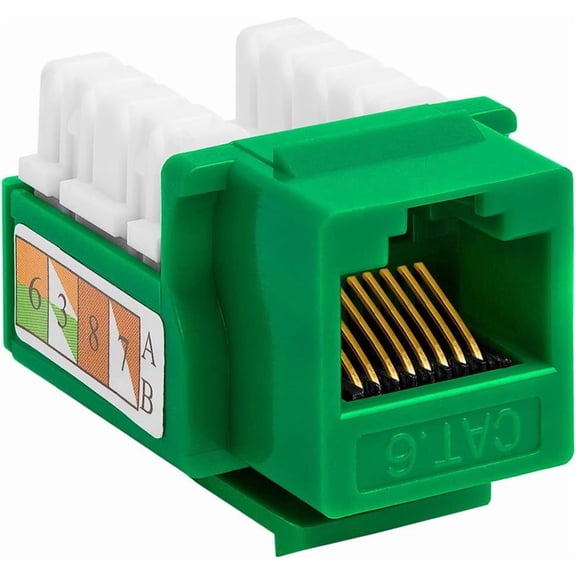 ASIASN-- 10 Pack Cat6 Keystone Jack Insert Punch Down RJ45 Connectors RJ45 Keystone Jack 90 Degree Female for Wall Plates, Patch Panels, Patch Cables, Ethernet Cables - Green