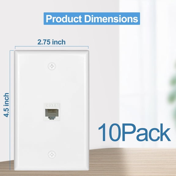 ASIASN-10 Pack Ethernet Wall Outlet Cat6 Plate RJ45 Keystone Jack Panels Gifts Network White 1 Port Inline Coupler Connector Internet Interconnect Cable Female to Female