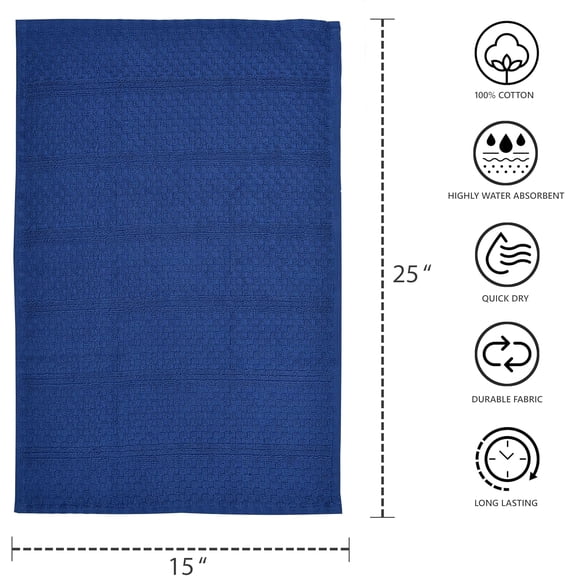 ASIASN-100% Cotton Premium Terry Dish Towel with Hanging Loop - Heavy Duty Absorbent, Quick Drying Terry Kitchen Towels - Blue - 15x25 Inches (Pack of 4)