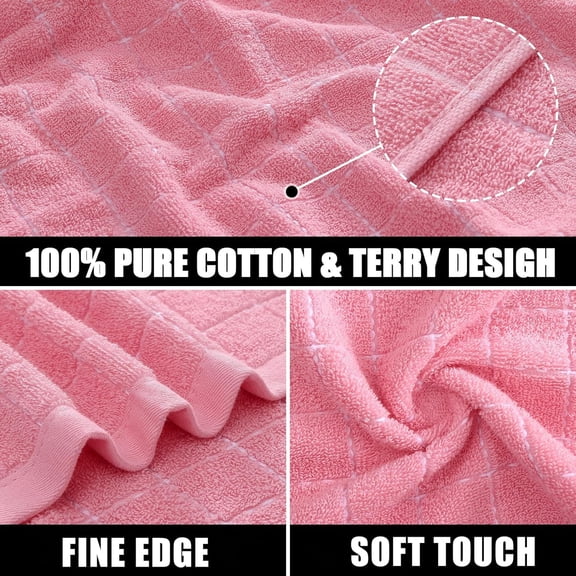ASIASN-100% Cotton Terry Cloth Dish Cloths, Soft and Absorbent Checkered Dish Towels, Quick Drying Dish Rags for Washing Dishes, 6 Pack, 12 x 12 Inches, Pink