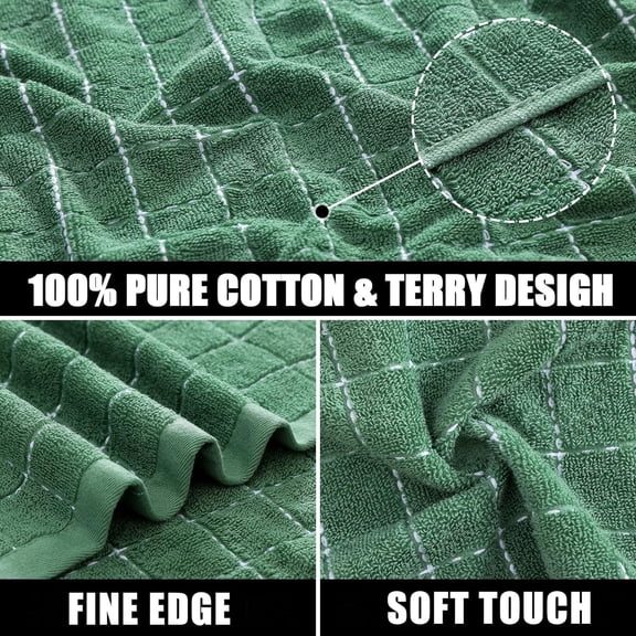 ASIASN-100% Cotton Terry Cloth Kitchen Towels, Super Soft and Absorbent Dish Towels for Drying, Checkered Designed Hand Towels for Kitchen, 16 x 26 Inches, 4 Pack, Grass Green