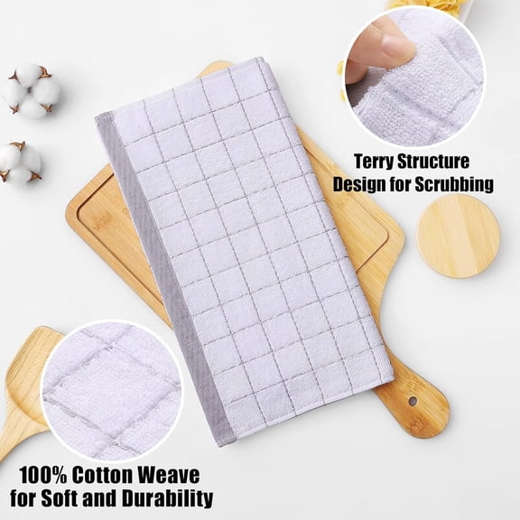ASIASN-100% Cotton Terry Kitchen Dish Cloths, Ultra Soft and Absorbent Dish Towels for Kitchen, Suitable for Drying and Washing Dishes, 8 Pack, 12 x 12 Inches, White